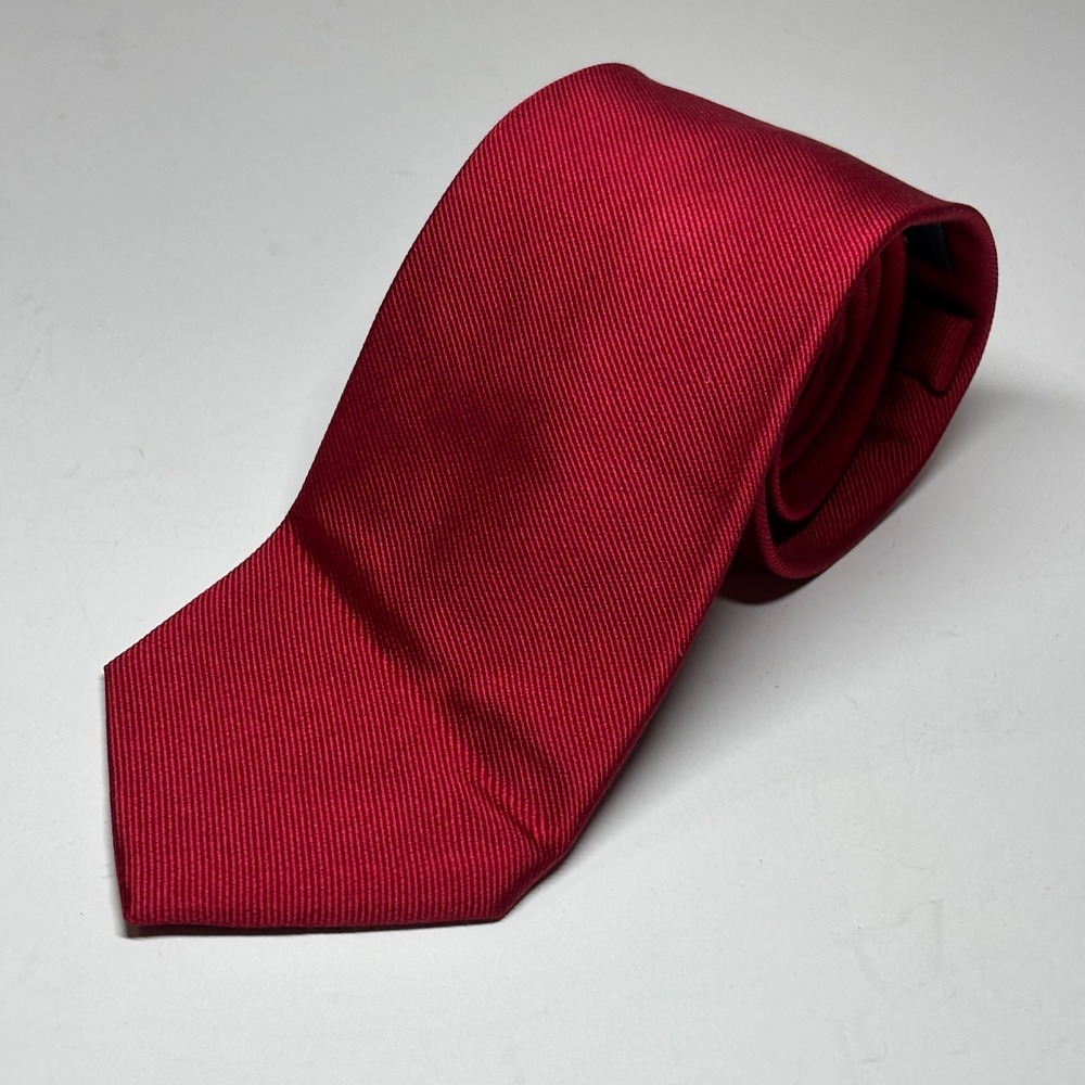 Roundtree & Yorke Silk Tie‎ Mens OS Red Handmade Ribbed Diagonal Repp Formal